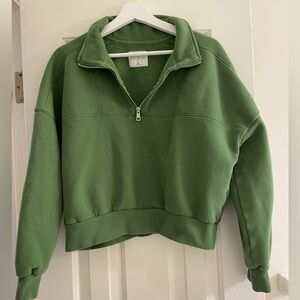 Abercrombie & Fitch A&F Green Quarter-Zip Fleece Pullover Sweatshirt Crop